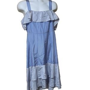 J. Crew Blue and White Striped Midi Dress